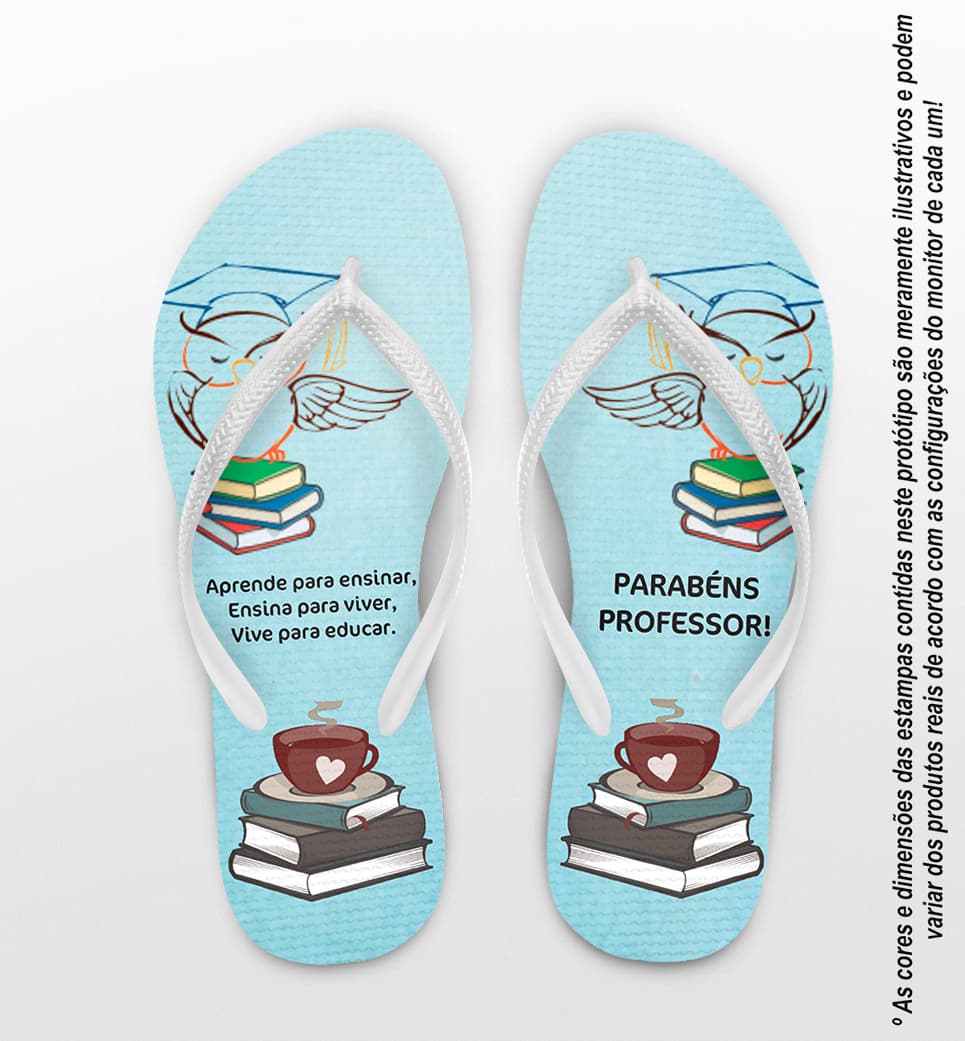 Chinelo Dia dos Professores Personalizado, Coruja e Livros - COD 2909