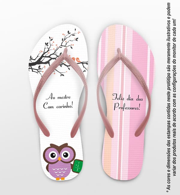Chinelo Dia dos Professores Personalizado, Coruja Roxa com Listras - COD 2908