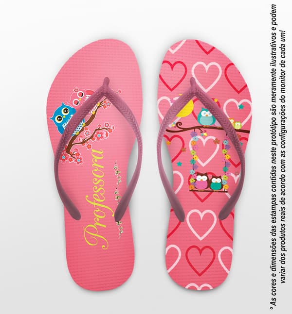 Chinelo Dia dos Professores Personalizado, Corujas e Corações - COD 2906