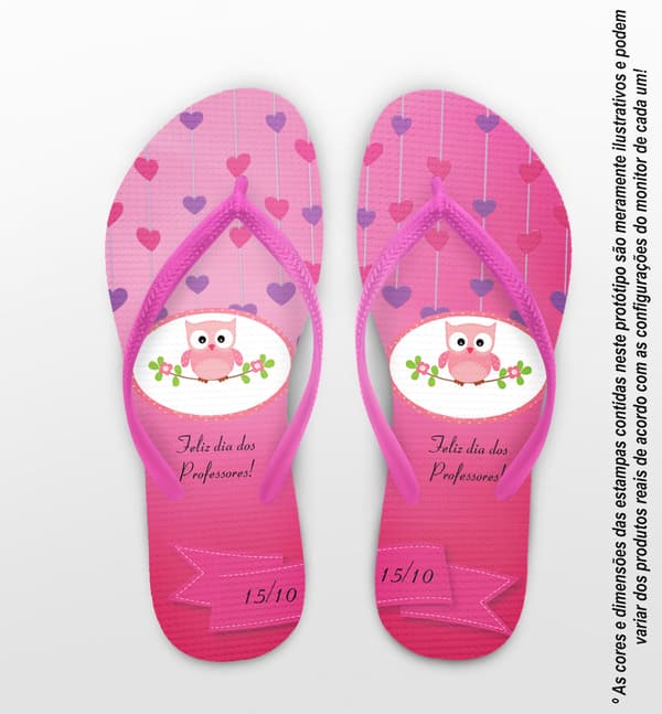 Chinelo Dia dos Professores Personalizado, Corujas e Corações - COD 2916