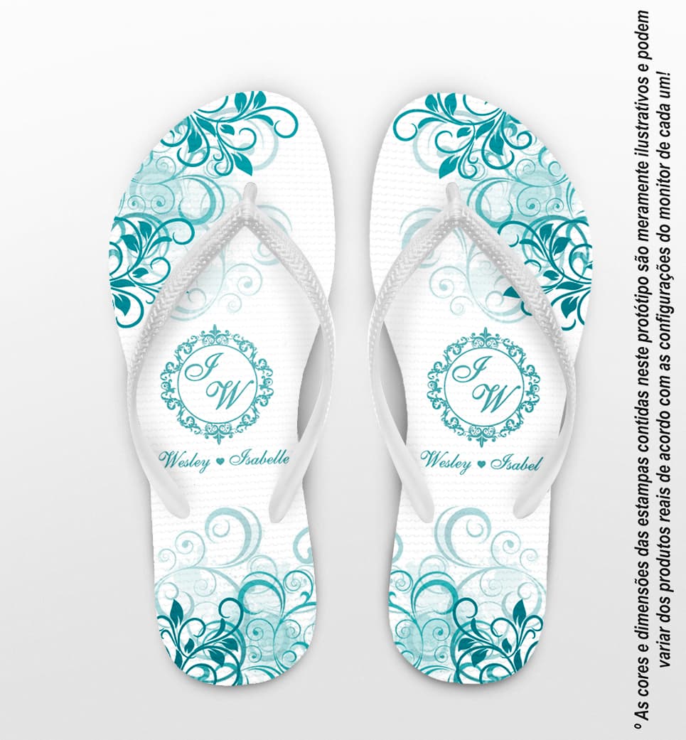 Chinelo Casamento Arabesco Folhas Tiffany Personalizado COD 10286