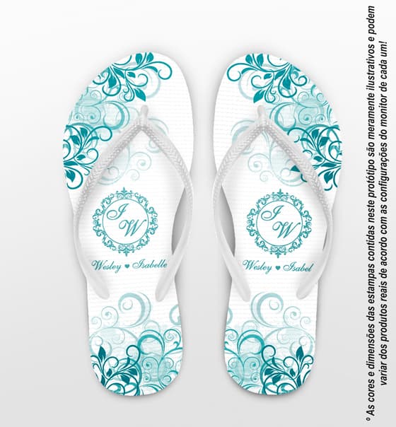 Chinelo Casamento Arabesco Folhas Tiffany Personalizado COD 10286