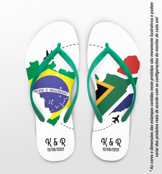 Chinelo Casamento Brasil África do Sul Personalizado COD 10265