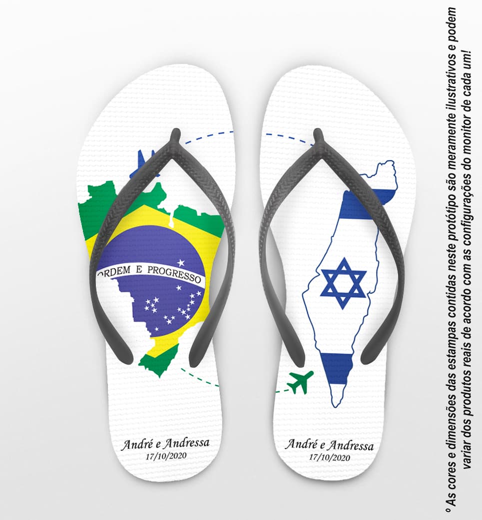 Chinelo Casamento Brasil e Israel Personalizado COD 7997