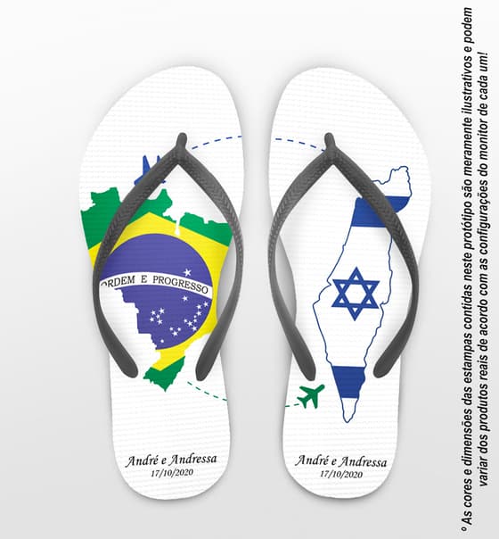 Chinelo Casamento Brasil e Israel Personalizado COD 7997