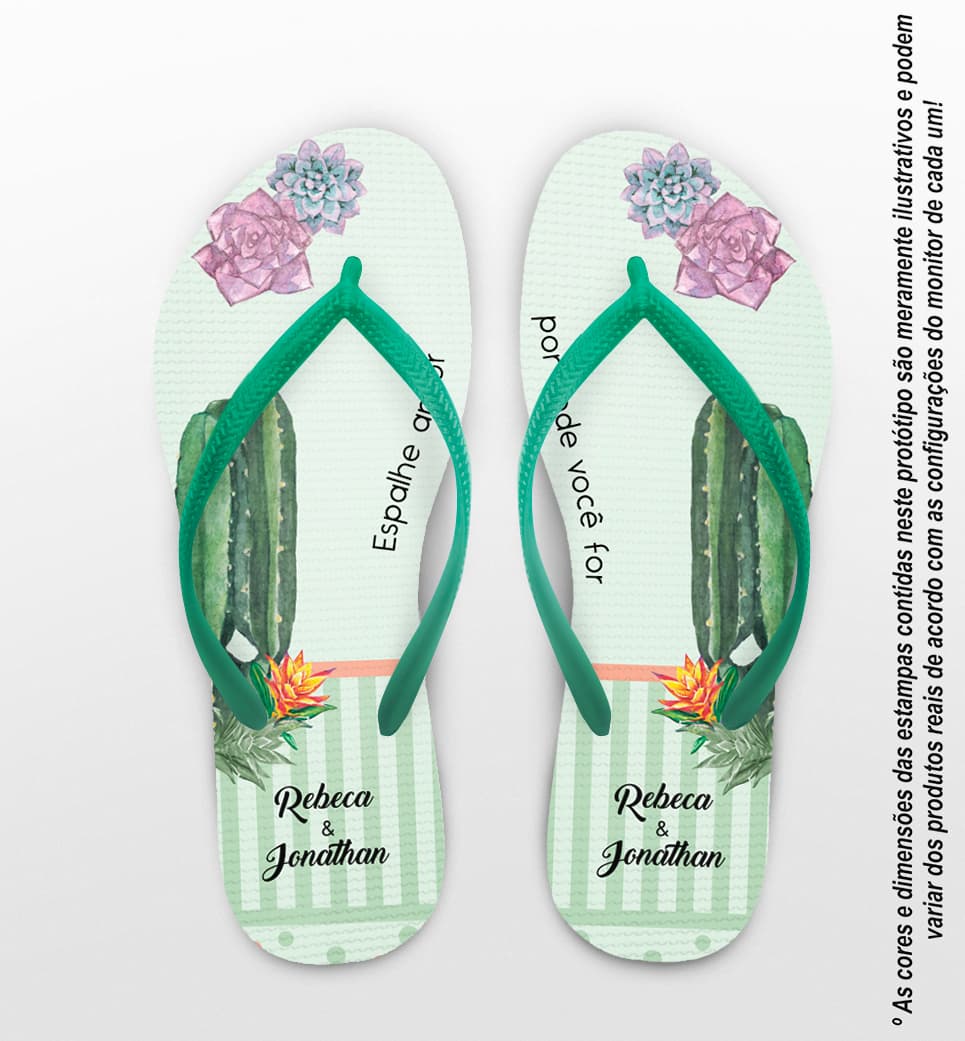 Chinelo Casamento Cacto Suculenta Personalizado COD 10295
