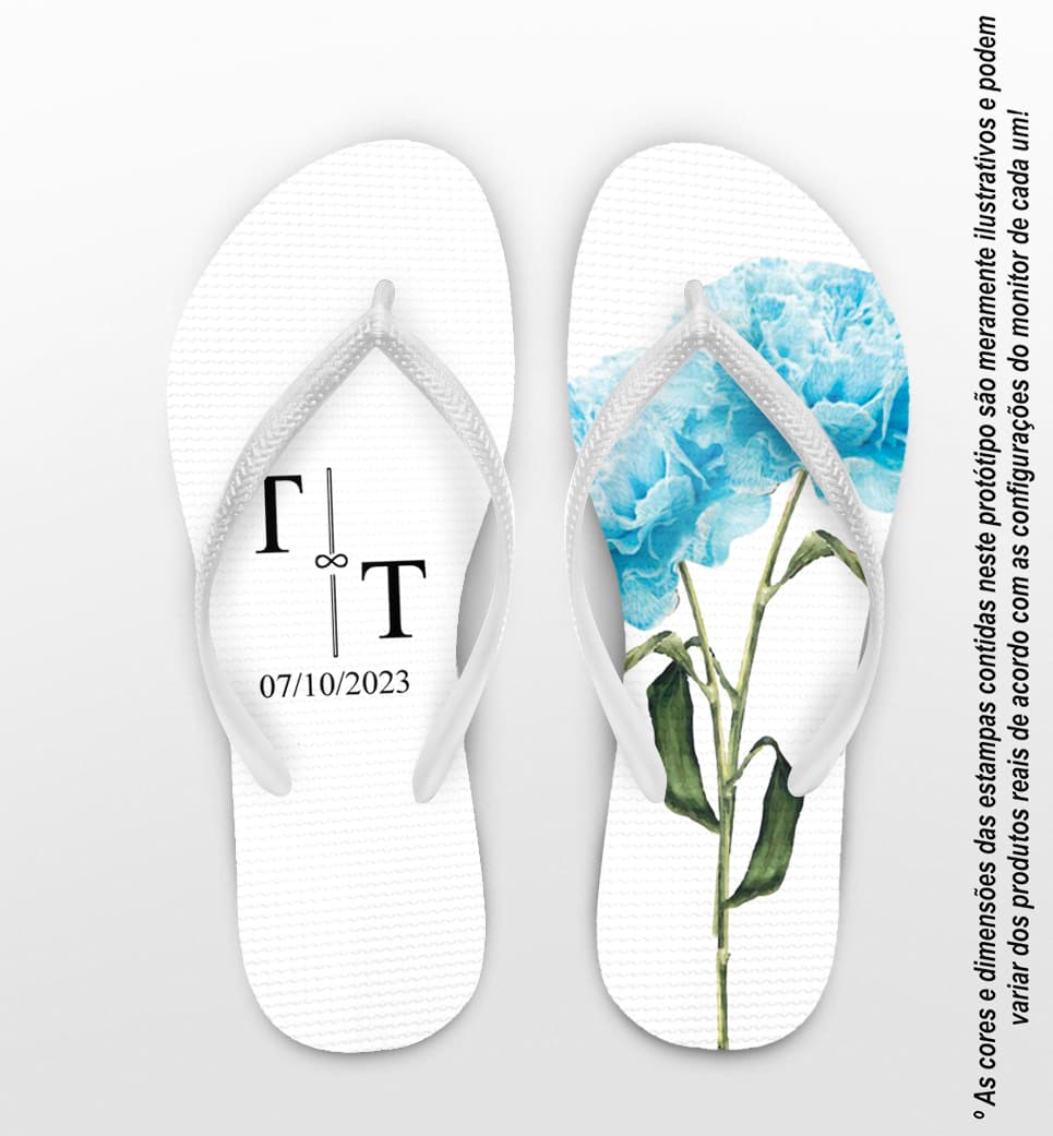 Chinelo Casamento com Flor Azul Claro Personalizado COD 9493