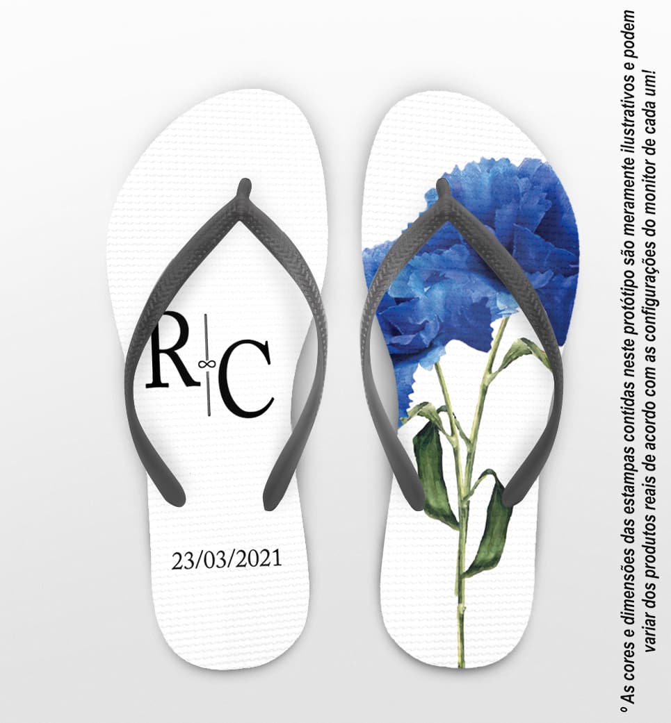 Chinelo Casamento com Flor Azul Escuro Personalizado COD 9494