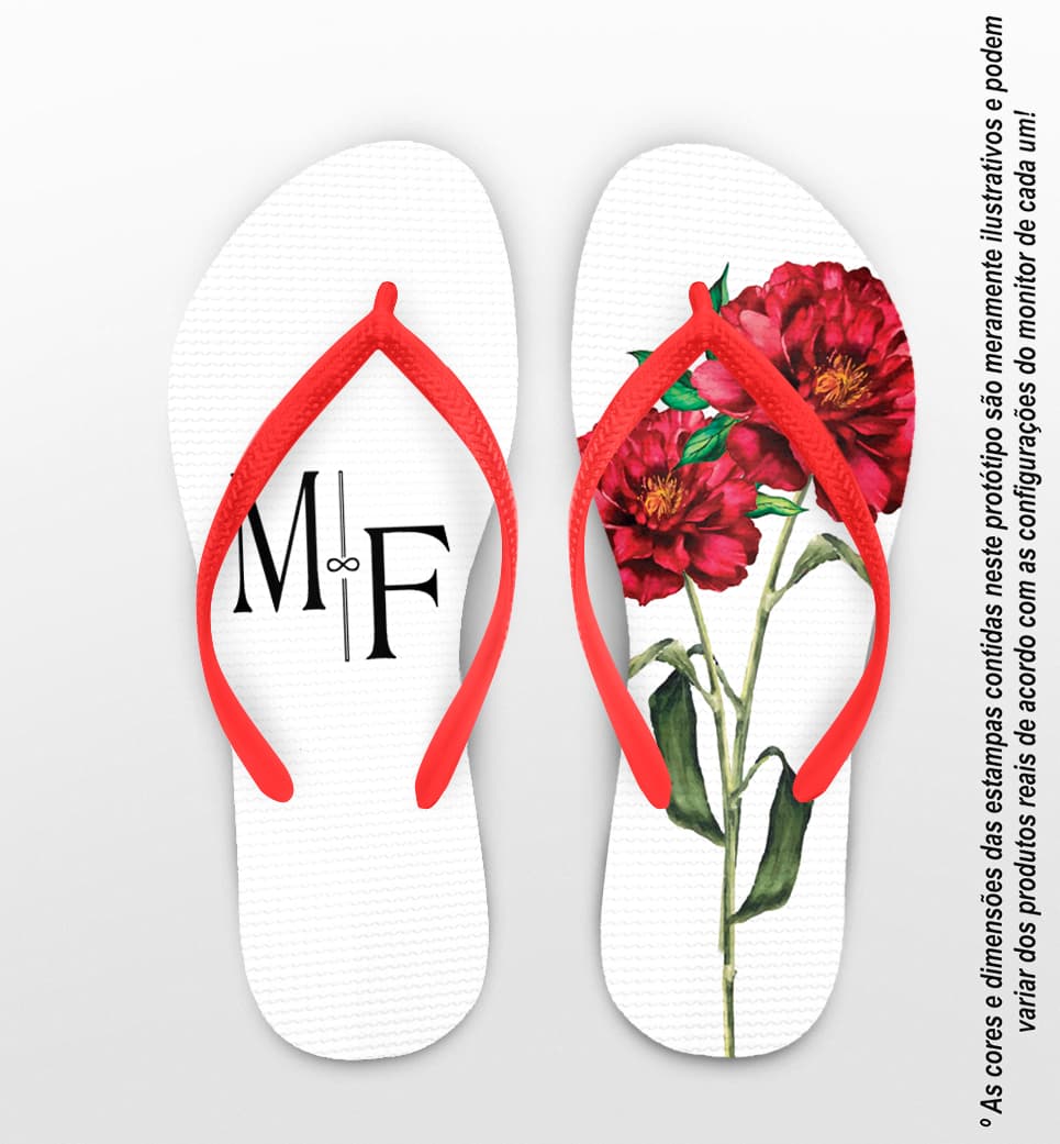 Chinelo Casamento com Flor Bordo Personalizado COD 9496
