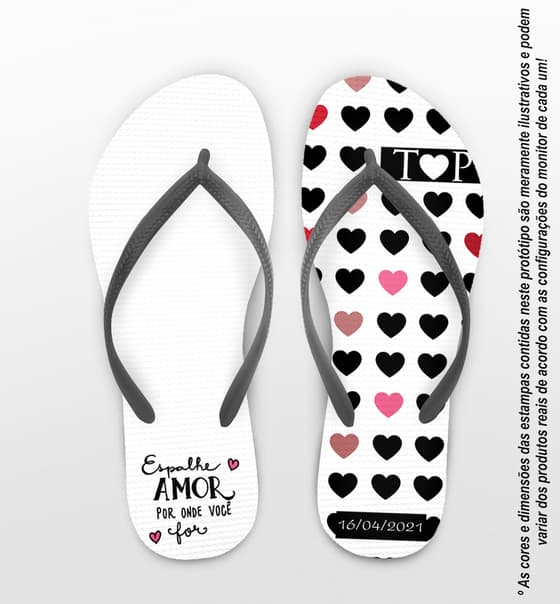 Chinelo Casamento Corações Coloridos Personalizado COD 8217