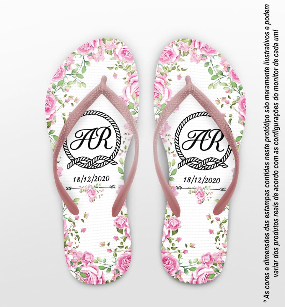 Chinelo Casamento Delicado Floral Personalizado COD 7988