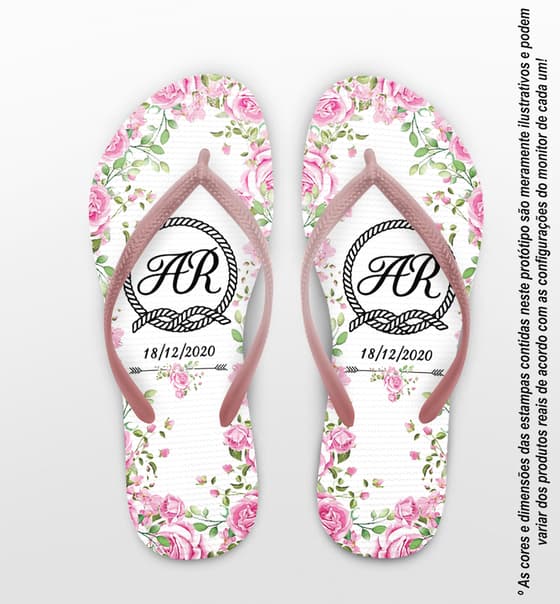 Chinelo Casamento Delicado Floral Personalizado COD 7988