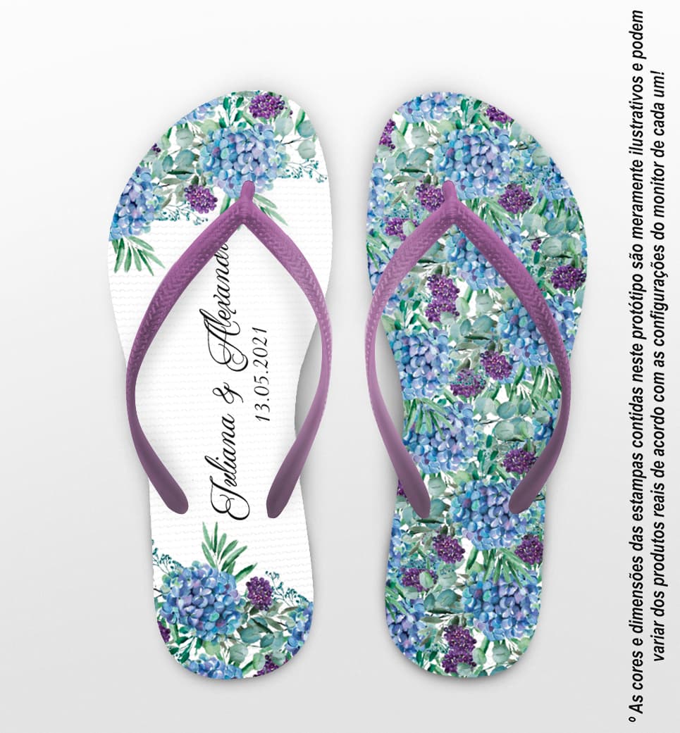 Chinelo Casamento Floral Azul e Roxo Personalizado COD 8219