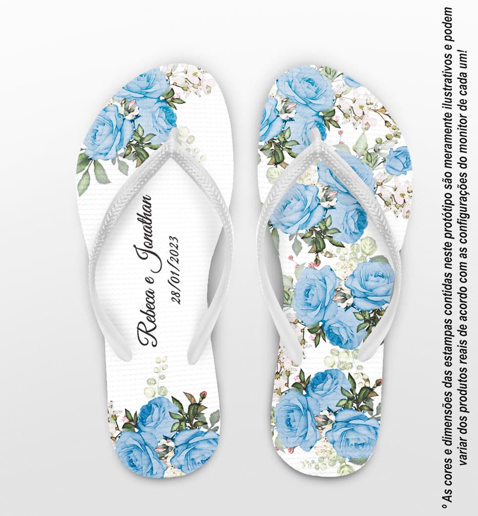 Chinelo Casamento Floral Azul Personalizado COD 10573