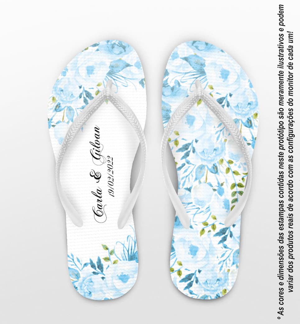Chinelo Casamento Floral Azul Serenity Personalizado COD 10294
