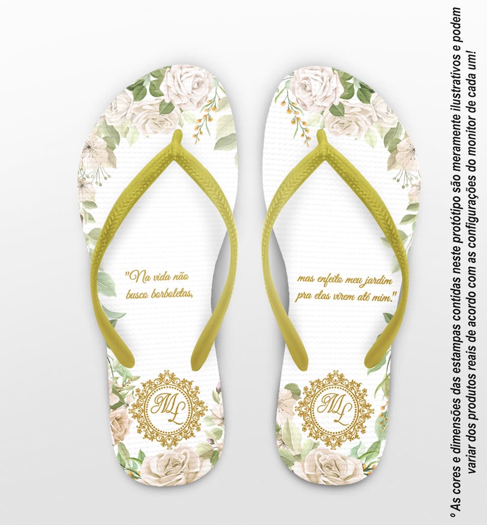 Chinelo Casamento Floral Branco Personalizado COD 8184