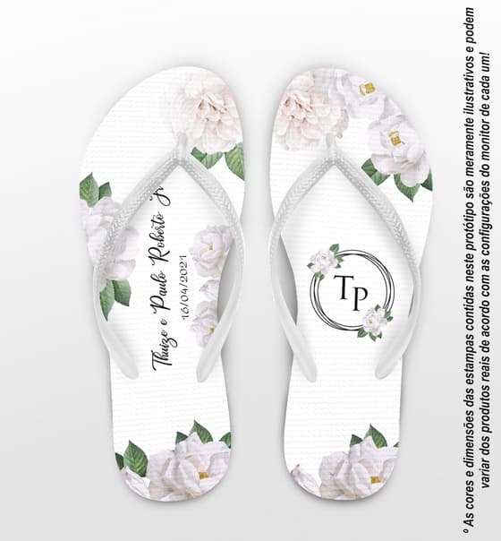 Chinelo Casamento Floral Branco Personalizado COD 8205