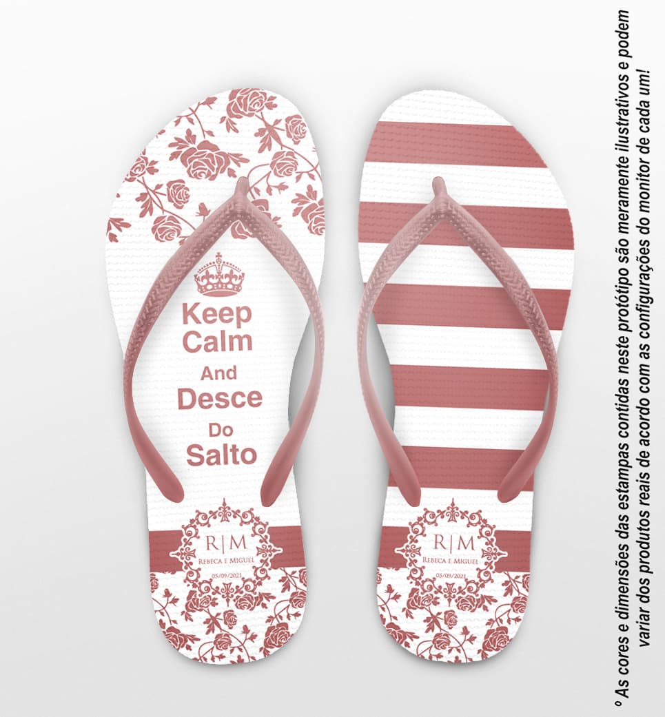 Chinelo Casamento Floral e Listras Personalizado COD 10246