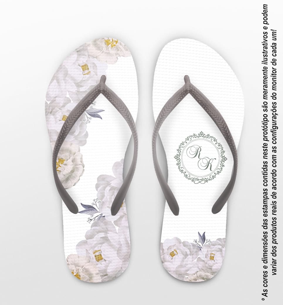 Chinelo Casamento Floral e Monograma Personalizado COD 10559