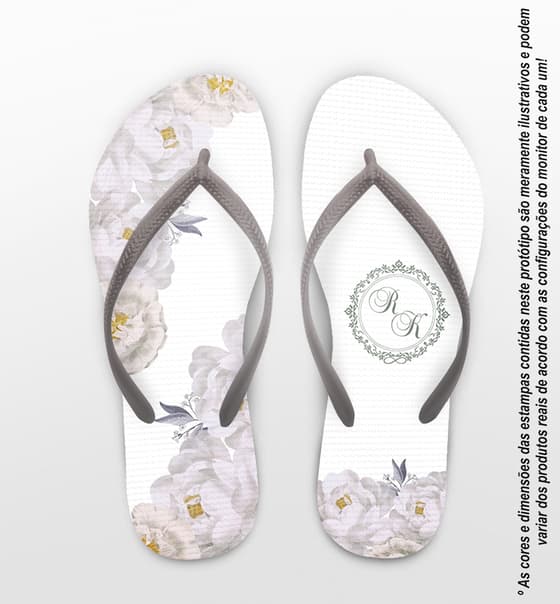 Chinelo Casamento Floral e Monograma Personalizado COD 10559