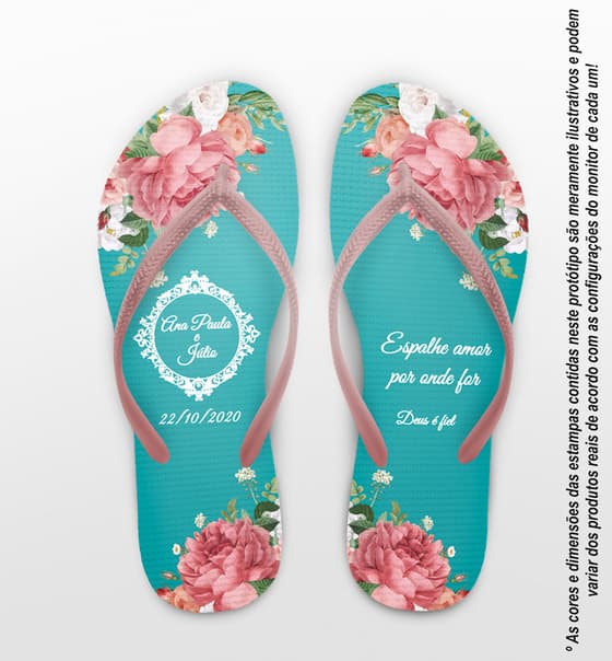 Chinelo Casamento Floral Fundo Tiffany Personalizado COD 7995