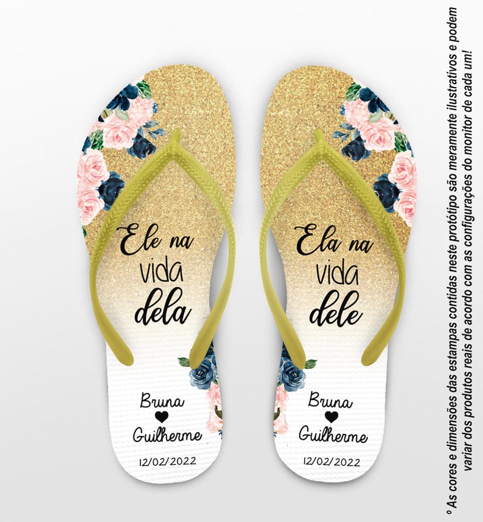 Chinelo Casamento Floral Glitter Personalizado COD 10262