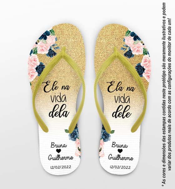 Chinelo Casamento Floral Glitter Personalizado COD 10262