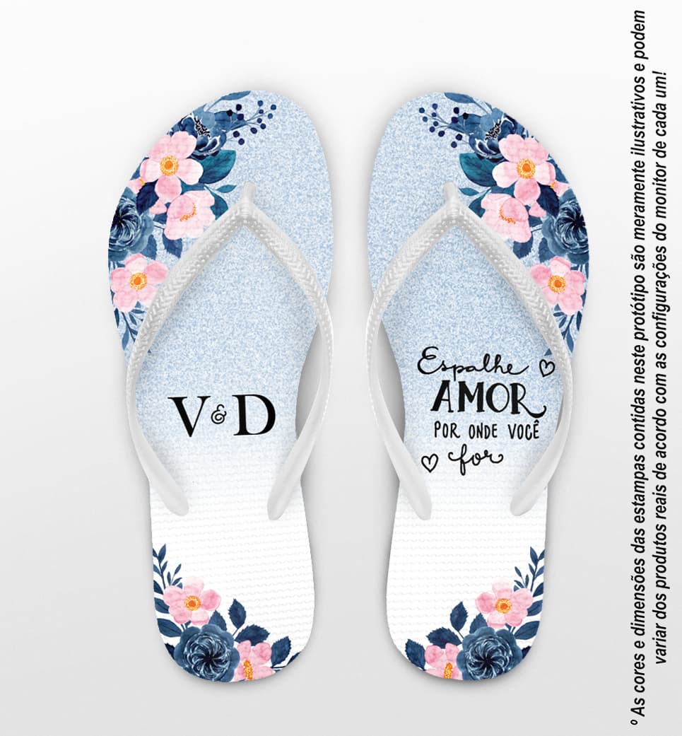 Chinelo Casamento Floral Glitter Personalizado COD 10303