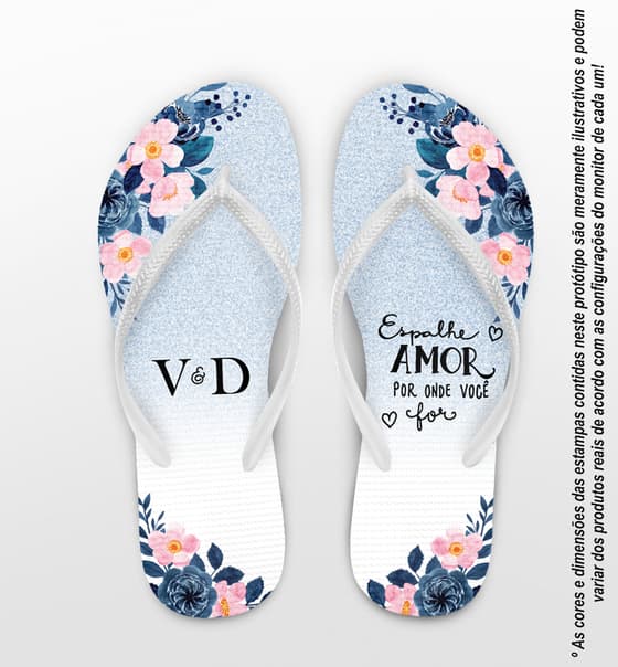 Chinelo Casamento Floral Glitter Personalizado COD 10303