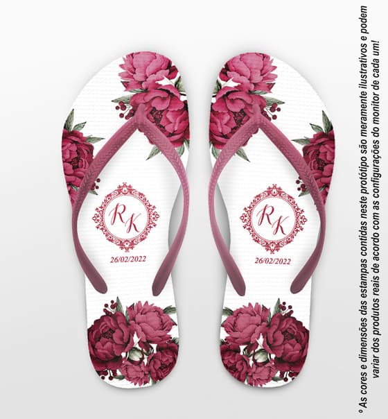 Chinelo Casamento Floral Iniciais Personalizado COD 10777