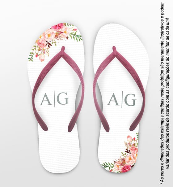 Chinelo Casamento Floral Laterais Personalizado COD 10752
