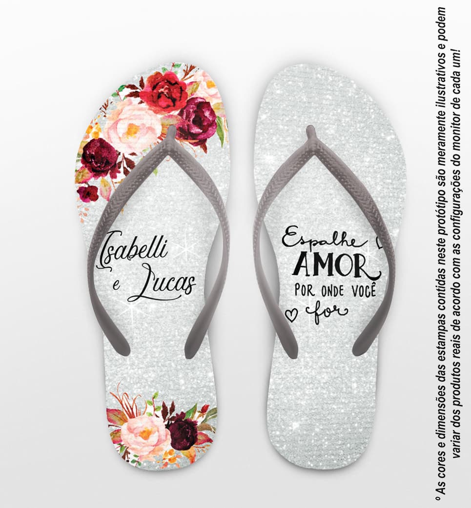 Chinelo Casamento Floral Marsala Glitter Personalizado COD 10306