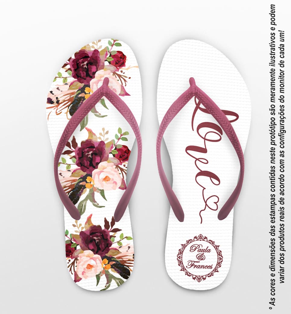 Chinelo Casamento Floral Marsala Personalizado COD 10224