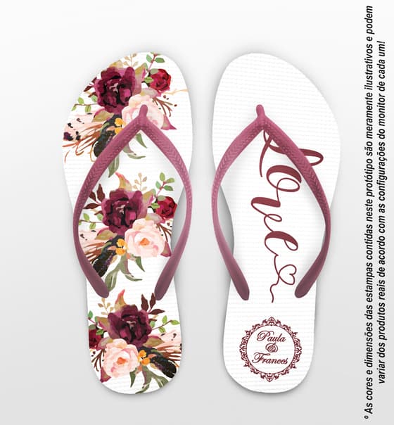 Chinelo Casamento Floral Marsala Personalizado COD 10224