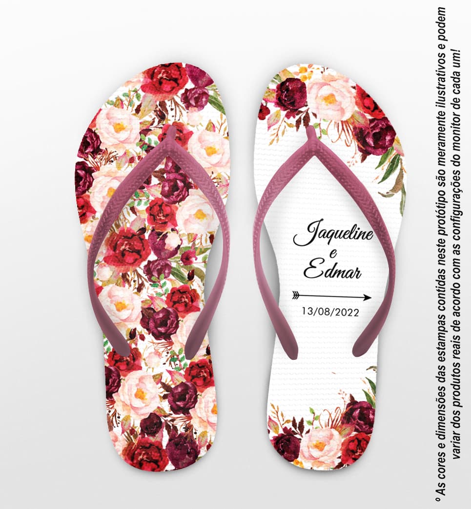 Chinelo Casamento Floral Marsala Personalizado COD 10230