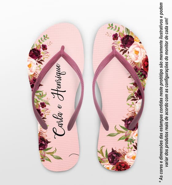 Chinelo Casamento Floral Marsala Personalizado COD 10261