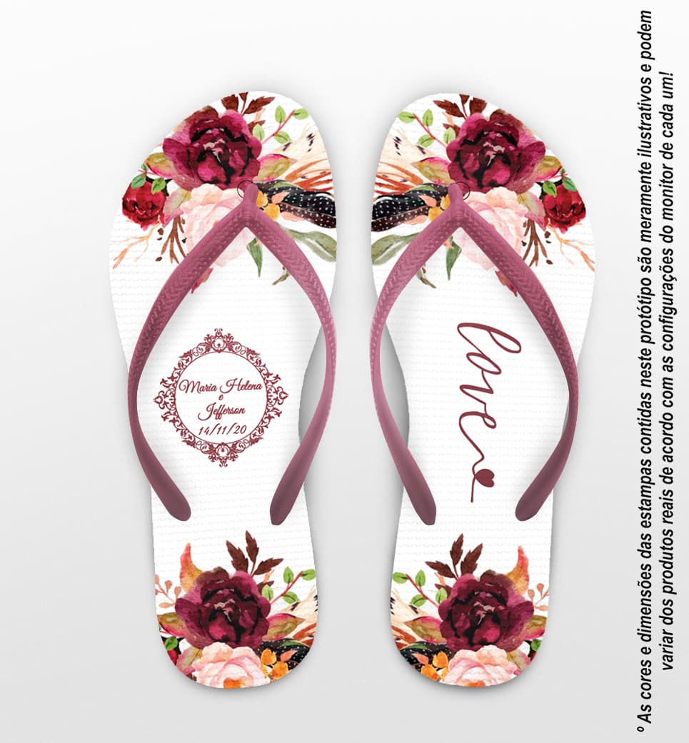 Chinelo Casamento Floral Monograma COD 9794