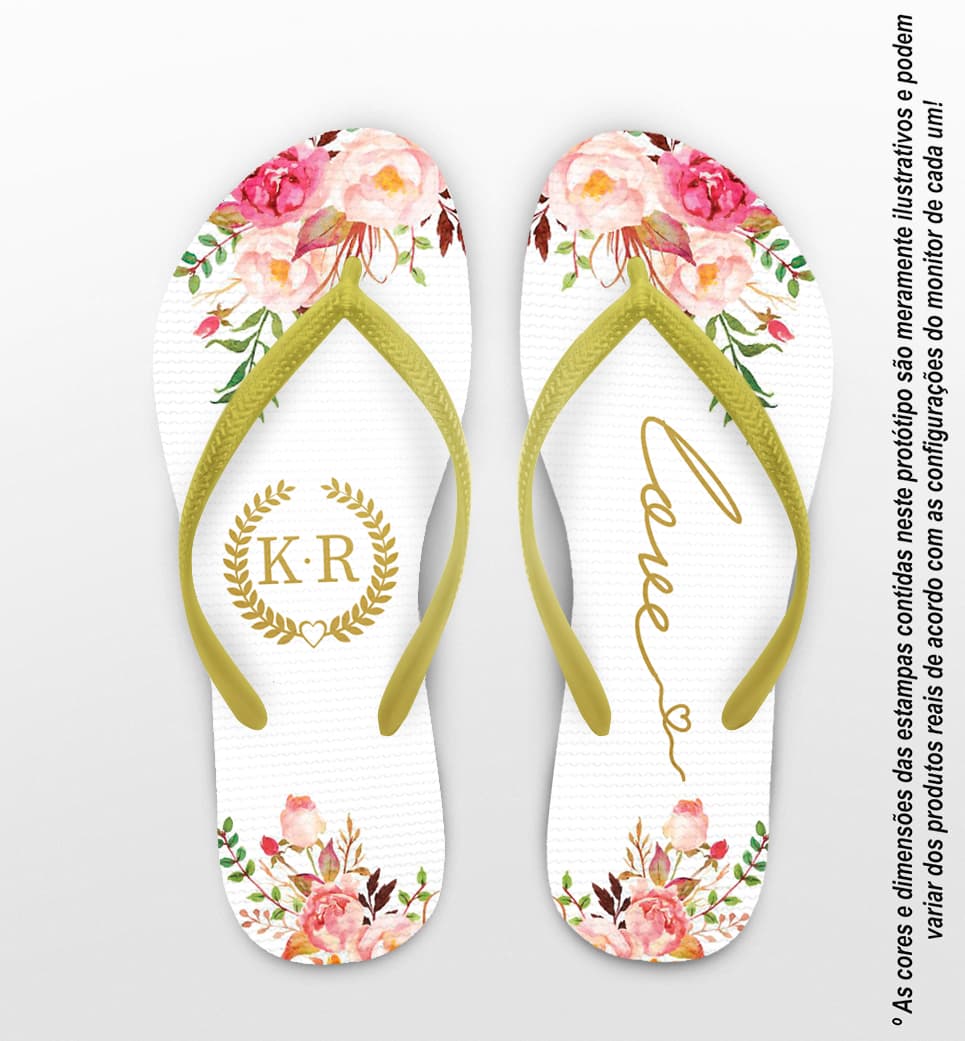 Chinelo Casamento Floral Monograma Personalizado COD 10233