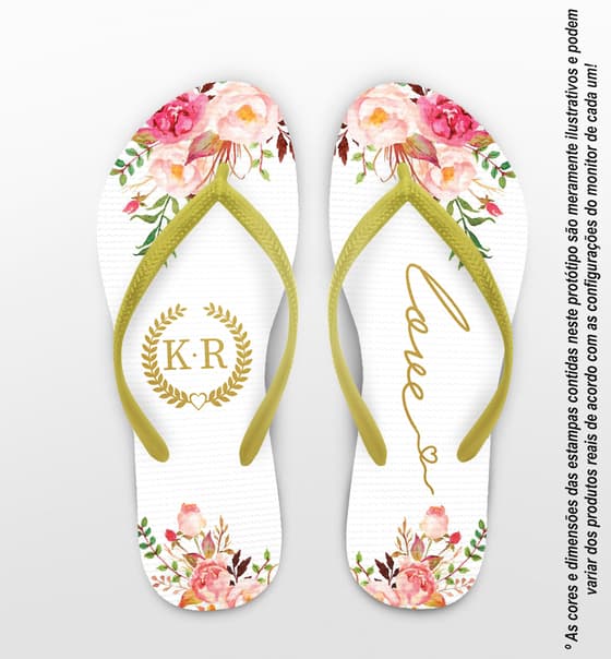 Chinelo Casamento Floral Monograma Personalizado COD 10233