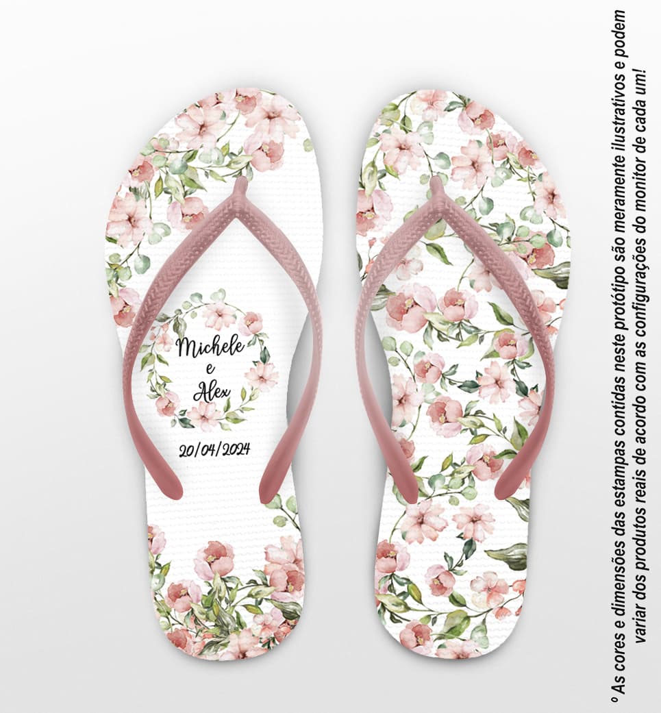 Chinelo Casamento Floral Monograma Personalizado COD 10722