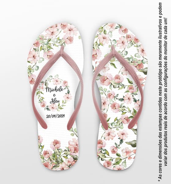 Chinelo Casamento Floral Monograma Personalizado COD 10722