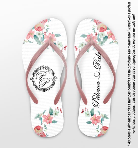 Chinelo Casamento Floral Monograma Personalizado COD 10797