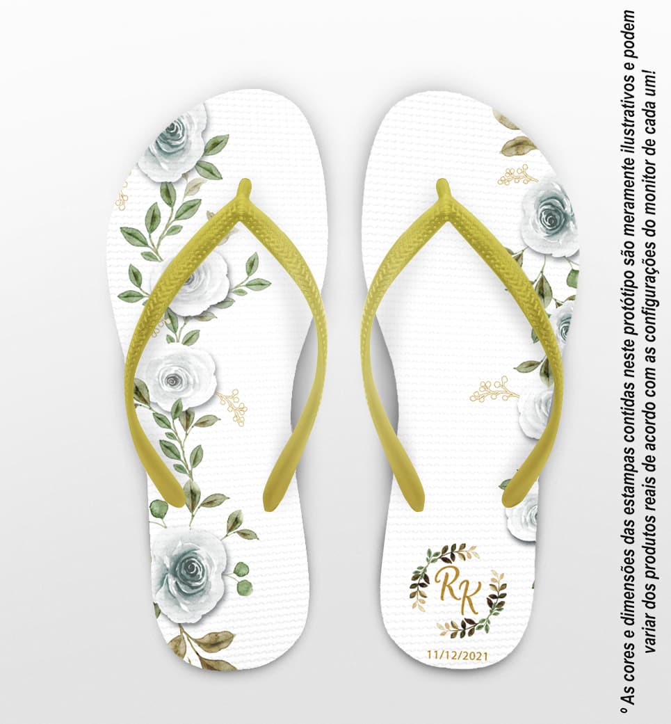 Chinelo Casamento Floral Off White Personalizado COD 10300