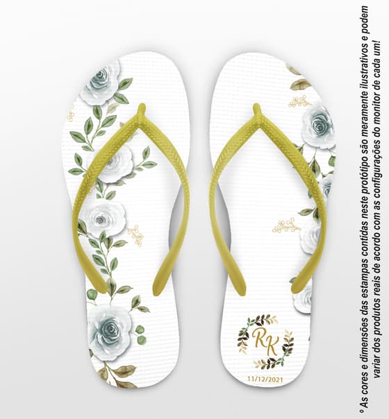 Chinelo Casamento Floral Off White Personalizado COD 10300
