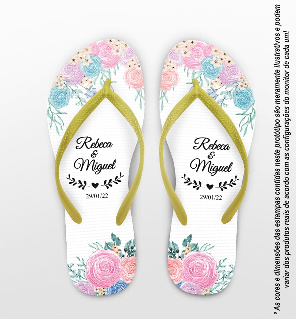 Chinelo Casamento Floral Personalizado COD 10237