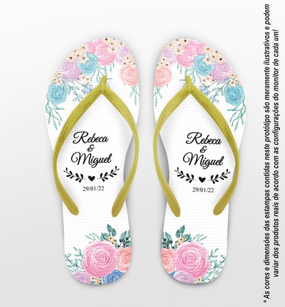 Chinelo Casamento Floral Personalizado COD 10237