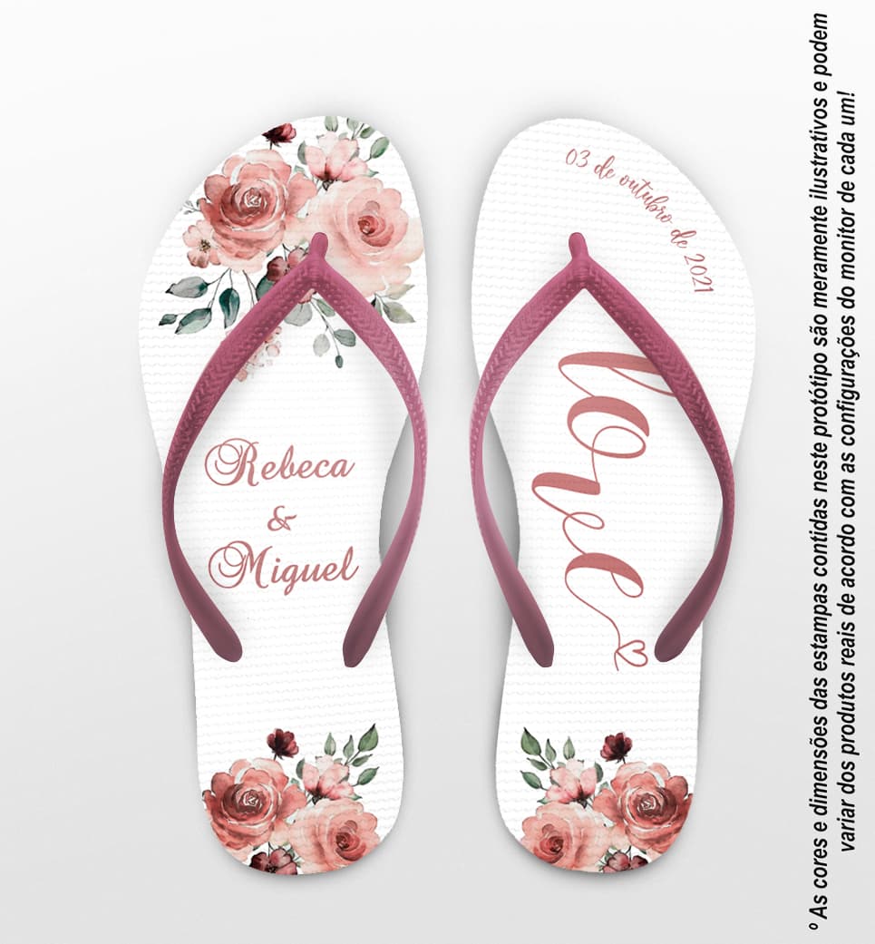 Chinelo Casamento Floral Personalizado COD 10240