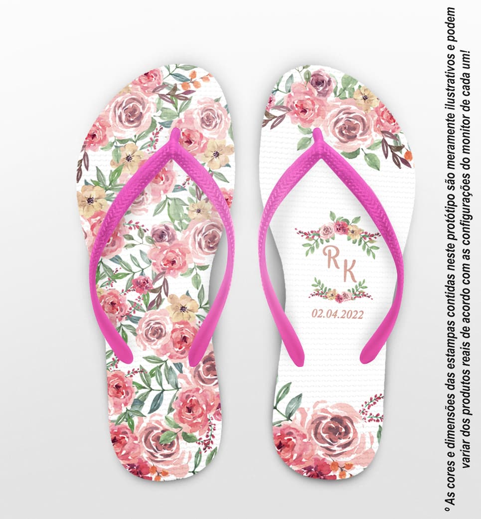 Chinelo Casamento Floral Personalizado COD 10580
