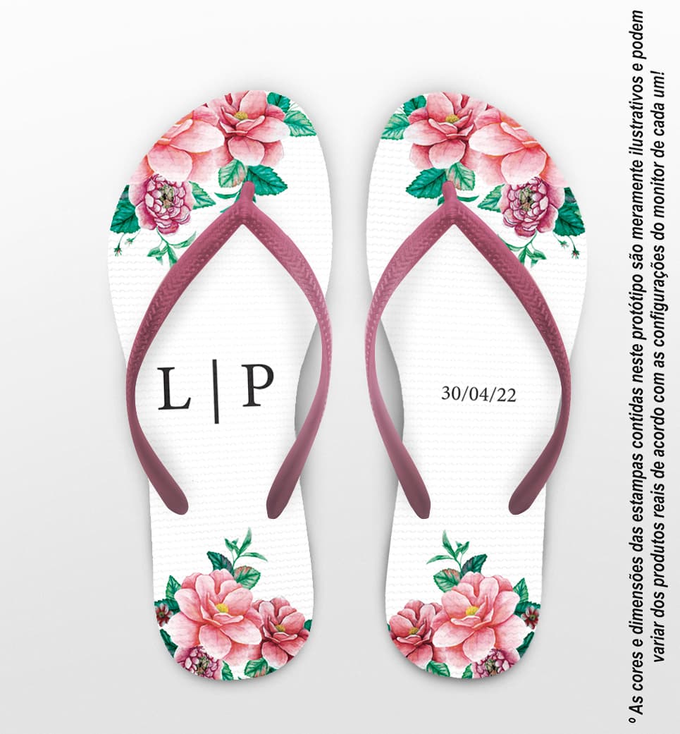 Chinelo Casamento Floral Personalizado COD 10581