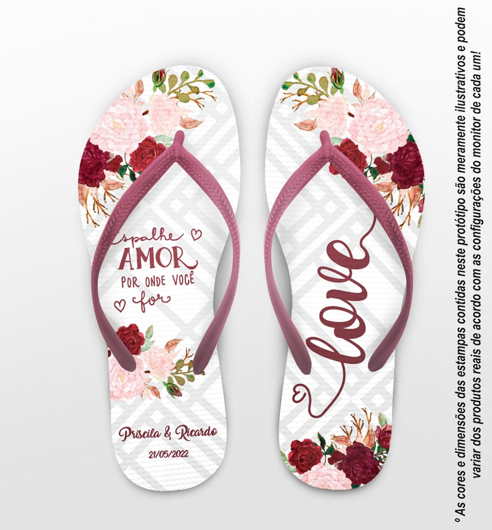 Chinelo Casamento Floral Personalizado COD 10728